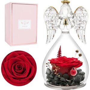 Miofula Preserved Flower Rose Birthday Gifts for Mom, Angels Figurines with